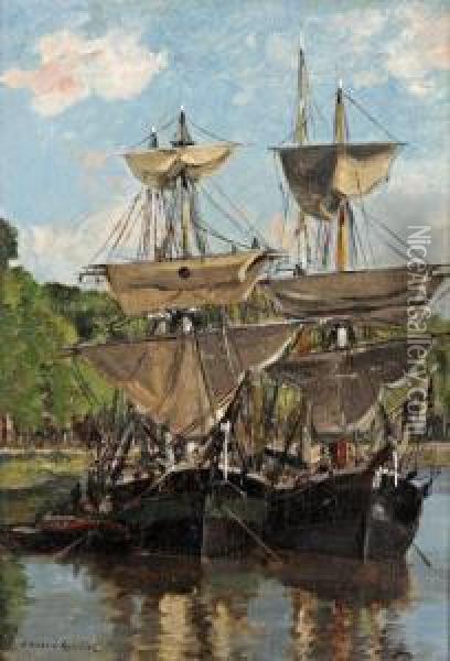 Voiliers Au Port Oil Painting - Gaston-Marie-Anatole Roullet