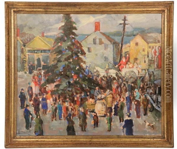 Santa's Arrival At Rockport Dock Square Oil Painting - Maurice Compris