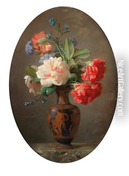 Blumenstraus In Einer Vase Mit Altgriechischen Motiven Oil Painting - Jean Marie Reignier