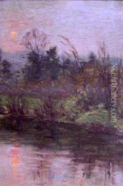 Lake Landscape At Sunset Oil Painting - Frank Townsend Hutchens