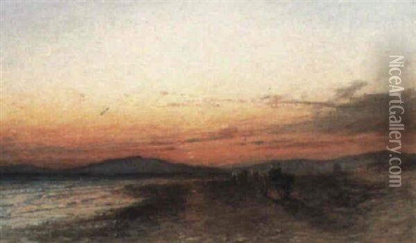 Fisherfolk On The Beach At Sundown Oil Painting - James Francis Danby
