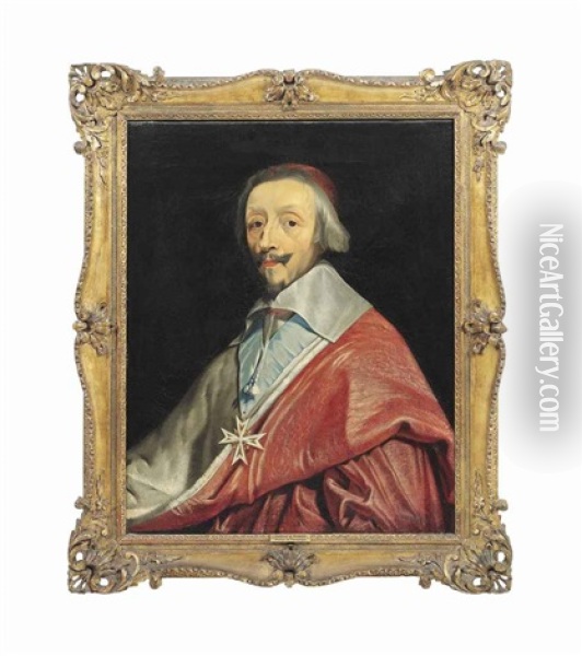 Portrait Of Cardinal De Richlieu (1585-1642), Bust-length, In Cardinal's Robes And Wearing The Order Of The Saint-esprit Oil Painting - Philippe de Champaigne