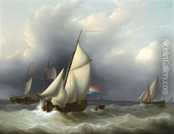 Shipping In Choppy Waters Oil Painting - Martinus Schouman