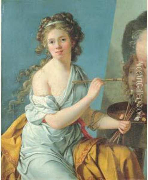 Autoportrait Copiant Le Belisaire Et L'enfant Oil Painting - Marie Guilhelmine Benoist