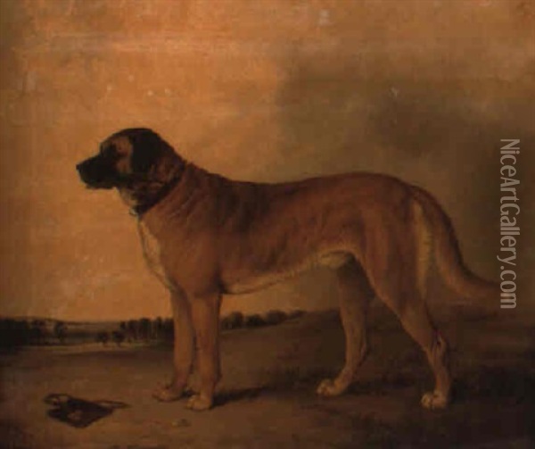 A Mastiff In An Extensive Landscape Oil Painting - John Dalby