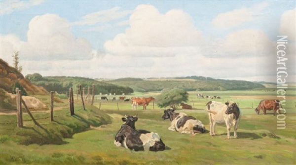 Kuhe Auf Der Weide Oil Painting - Henri (Hendrik Martinus) Savry