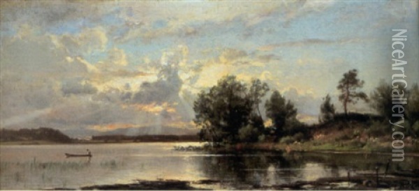 Solnedgang Oil Painting - Magnus Hjalmar Munsterhjelm