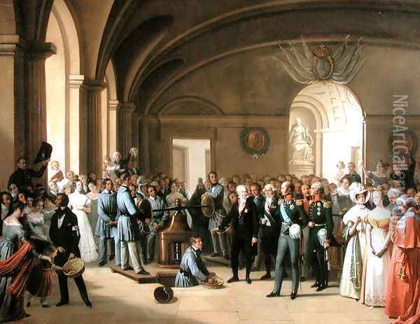 Tsar Alexander I 1777-1825 visiting the Paris Hotel de La Monnaie on 25th May 1814, 1844 Oil Painting - Edouard Pingret