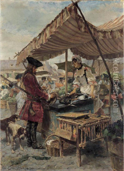 Il Cacciatore Al Mercato Oil Painting - Giulio Cervi