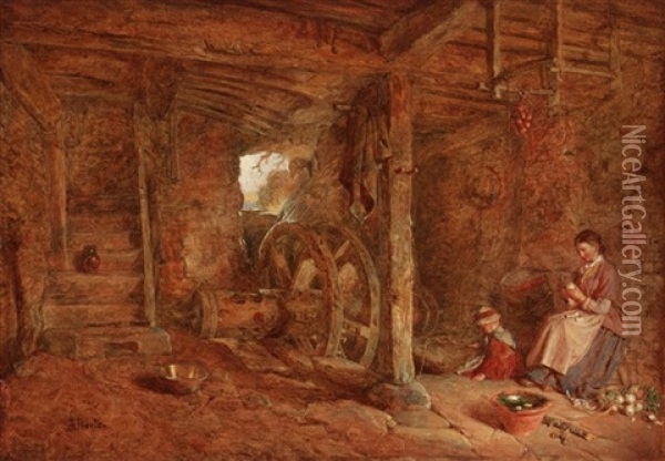 Interior Of A Ruined Mill Near Chippenham Oil Painting - Alfred Provis