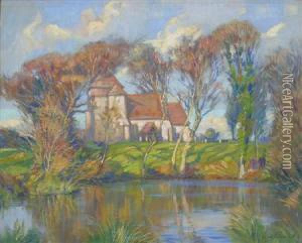 A Parish Church On A Clear Day Oil Painting - Augustus William Enness