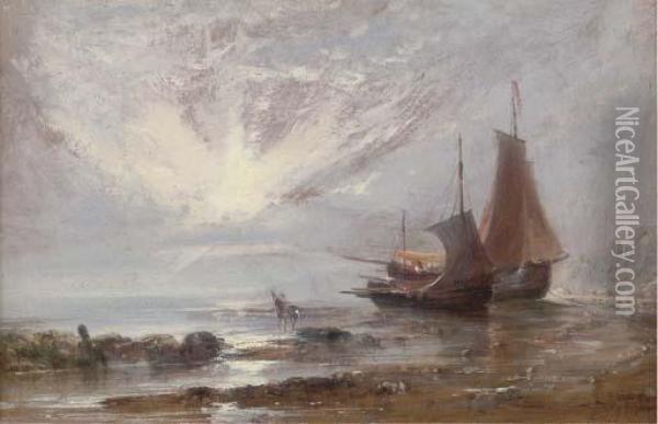 Loading The Boats At Low Tide Oil Painting - Edwin Hayes