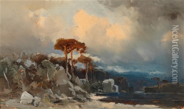 Southern Landscape With Stone Pines Oil Painting - August Schaeffer