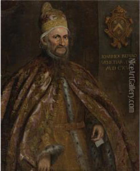 Portrait Of The Doge Giovanni Bembo Oil Painting - Domenico Tintoretto