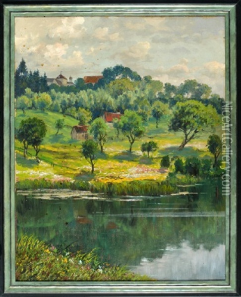 Blick Vom Ufer Des Starnberger Sees Auf Die Klosteranlage In Bernried Oil Painting - Hans Heinen