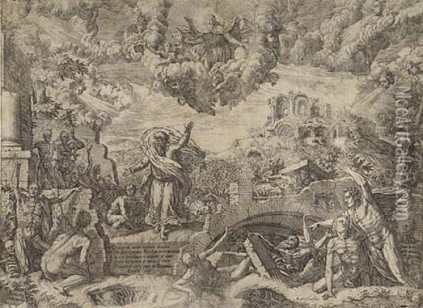 The Vision Of The Prophet Ezekiel Oil Painting - Giovanni Battista Fontana