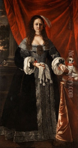 Portrait Einer Adeligen Italienischen Dame Mit Hundchen Oil Painting - Pier Francesco Cittadini