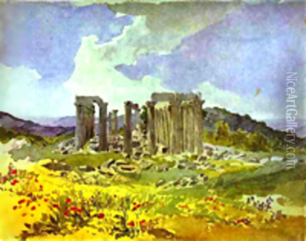 Temple of Apollo in Phigalia 1835 Oil Painting - Julia Vajda