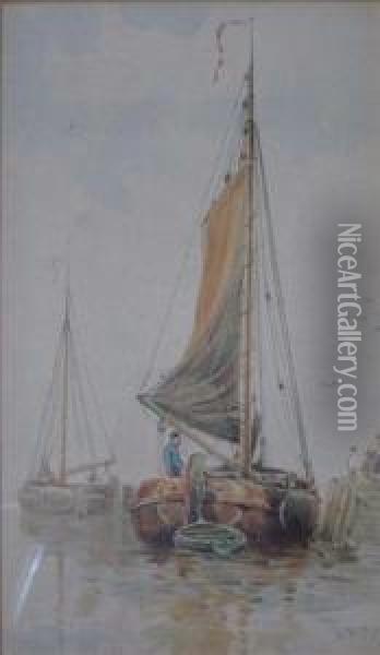 Sailing Boats By The Jetty Oil Painting - Walter William May