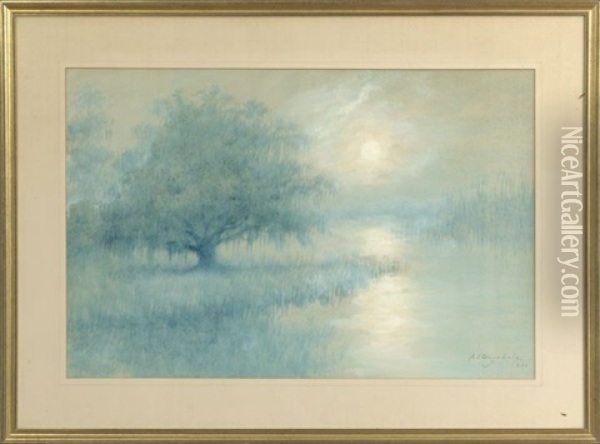 Moonlit Bayou Landscape Oil Painting - Alexander John Drysdale