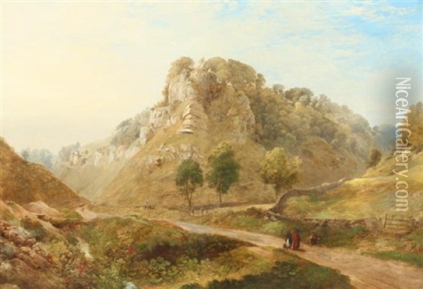English Capriccio Landscape Oil Painting - George Cuitt the Younger