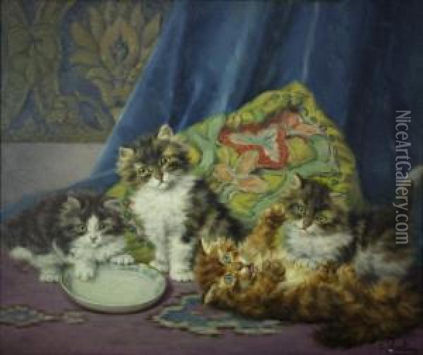Kittens Oil Painting - Daniel Merlin