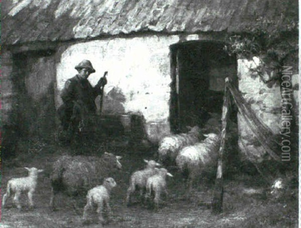 In The Shepherd's Care Oil Painting - William M. Pratt