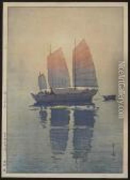 Sailing Boats - Morning Oil Painting - Hiroshi Yoshida
