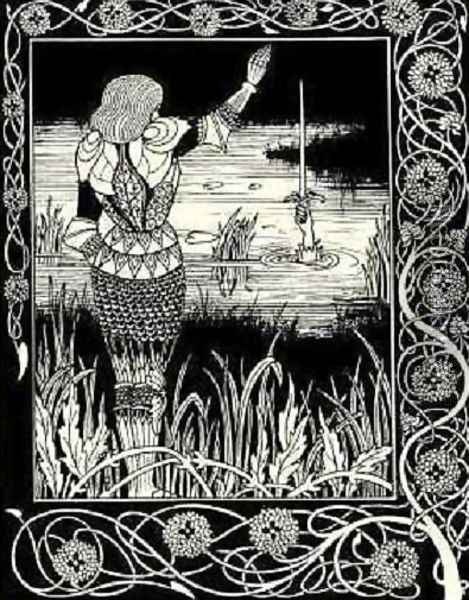 How Sir Bedivere Cast the Sword Excalibur into the Water Oil Painting - Aubrey Vincent Beardsley