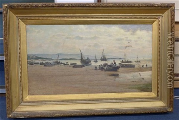 Fishing Boats And Figures On The Shore At Low Tide Oil Painting - Parker (George Parker) Greenwood