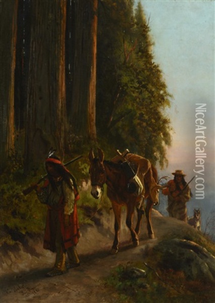 Indians On A Trail Oil Painting - William Hahn