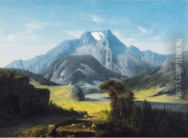 Vue Probable De La Vallee De Giornico (dans Le Tessin Suisse) Oil Painting - Lancelot Theodore Turpin De Crisse