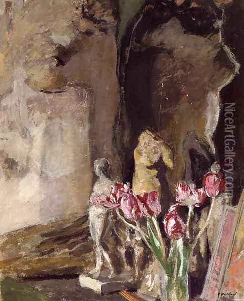 Tulips and Statuettes Oil Painting - Jean-Edouard Vuillard