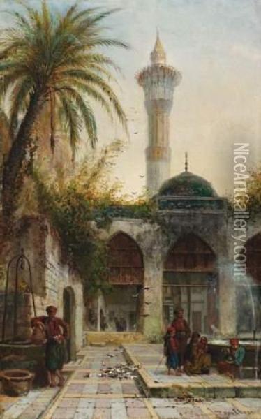A L'ombre Du Minaret Oil Painting - Jean-Baptist Tetar Van Elven
