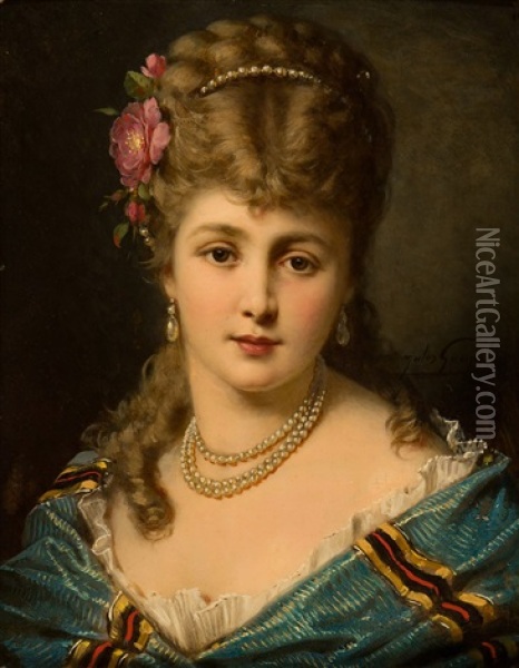 Portrait De Jeune Dame Oil Painting - Jules Adolphe Goupil