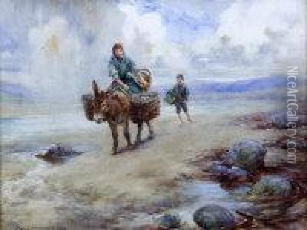 Coming Home From The Market, Connemara Oil Painting - Charles MacIvor or MacIver Grierson