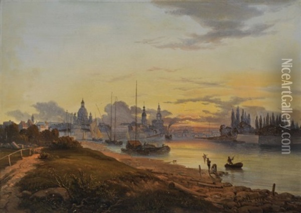 View On Dresden At Sunset Oil Painting - Anton Castell