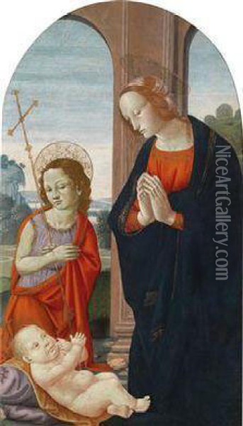 Madonna And Child With Saint John The Baptist Oil Painting - Master Of The Fiesole Epiphany
