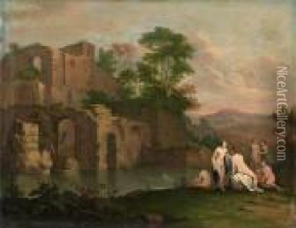 Sudliche Ruinenlandschaft Mit Badenden Oil Painting - Cornelis Van Poelenburch