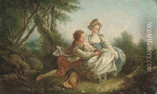 A Shepherd And Shepherdess In A Landscape Oil Painting - Francois Boucher