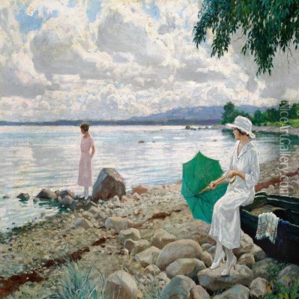 The Green Sunshade Oil Painting - Paul-Gustave Fischer