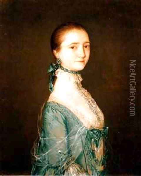 Elizabeth wife of Richard Colville in a blue dress Oil Painting - Thomas Gainsborough