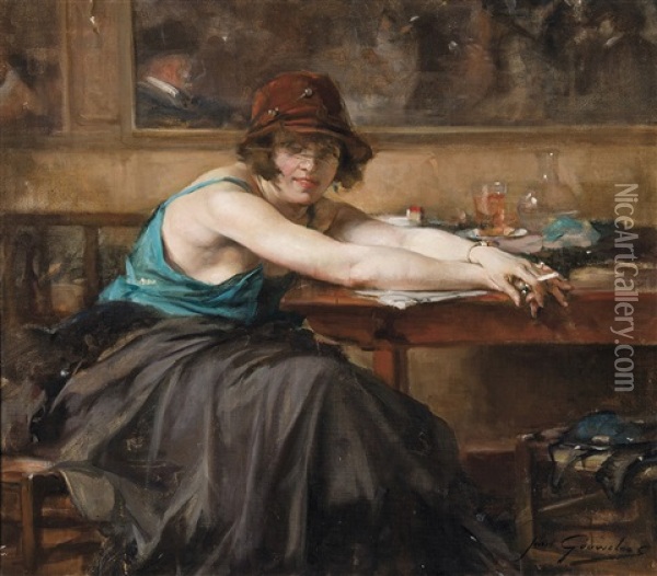 Femme Dans Un Cafe Oil Painting - Jean Leon Henri Gouweloos
