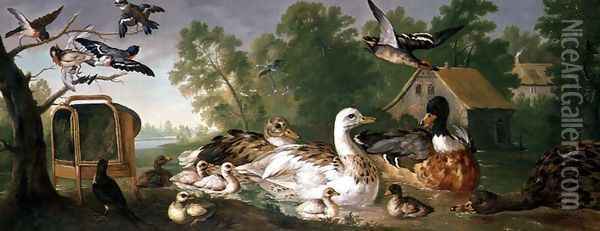 Ducks and Birds in a landscape Oil Painting - Pieter Casteels