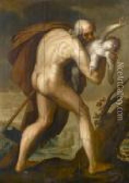 Father Time Carrying Away An Infant Oil Painting - Abraham Bloemaert