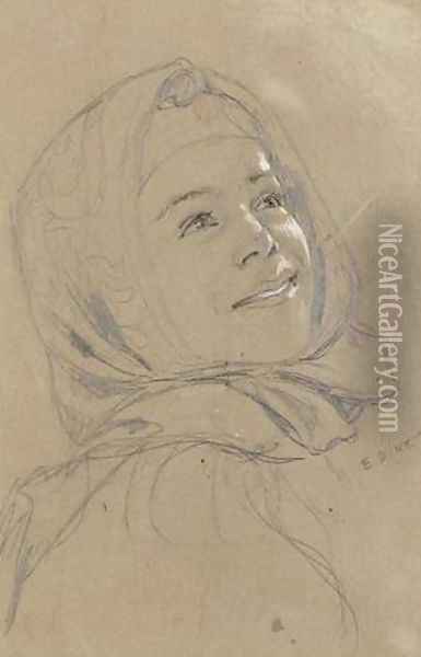 Young Algerian Girl (Jeune fille algerienne souriant) Oil Painting - Alphonse Etienne Dinet