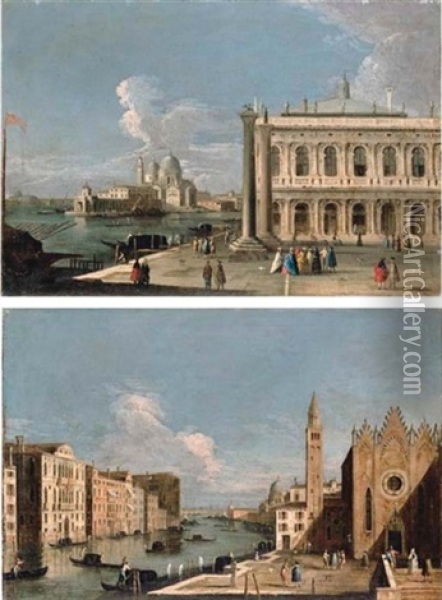 The Piazzetta, Venice, With The Libreria, The Entrance To The Grand Canal (+ The Grand Canal, Venice, Looking East; Pair) Oil Painting -  Master of the Langmatt Foundation Views