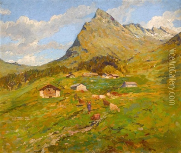 Sommerliche Bergpartie Mit Bauerin Oil Painting - Gioacchino Galbusera