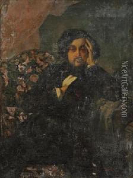 Portrait D'homme Assis, Pensif, Surun Sofa Oil Painting - Marcel Verdier