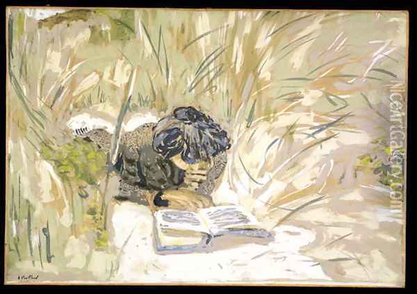 Woman reading, c.1909 Oil Painting - Jean-Edouard Vuillard